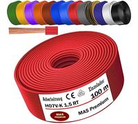 MAS Premium Câble H07 V-K 1 x 1,5 mm² SW HBL GNGE GN RT DBL BR OR GR WS VIO U-MAR.BL RS RTWS DBLWS ou GE Câble unique flexible de 5 à 100 m (rouge, 100 m)