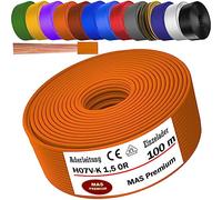 MAS Premium Câble H07 V-K 1 x 1,5 mm² SW HBL GNGE GN RT DBL BR OR GR WS VIO U-MAR.BL RS RTWS DBLWS ou GE Câble unique flexible de 5 à 100 m (orange, 100 m)