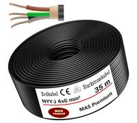 MAS-Premium - Câble souterrain de marque allemande - Câble électrique avec anneau pour installation en extérieur et en sous-sol - Câble à haute tension standard (NYY-J 4X6 mm², 35 m)