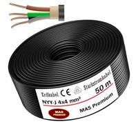 MAS-Premium Câble souterrain électrique haute intensité de marque allemande, anneau pour pose dans le sol et à l'extérieur (NYY-J 4 x 4 mm², 50 m)