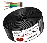 MAS Premium Câble souterrain NYY-J 3 x 1,5, 2,5, 4, 6, 10, 16 ou 5 x 1,5, 2,5, 4, 6, 10, 16, avec anneau pour pose en plein air (NYY-J 5 x 2,5 mm², 50 m) 5-170 m