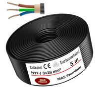 MAS Premium Câble souterrain NYY-J 3 x 1,5, 2,5, 4, 6, 10, 16 ou 5 x 1,5, 2,5, 4, 6, 10, 16, avec anneau pour pose en plein air (NYY-J 3 x 16 mm², 5 m) 5-170 m