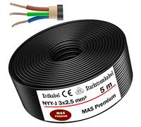 MAS Premium Câble souterrain NYY-J 3 x 1,5, 2,5, 4, 6, 10, 16 ou 5 x 1,5, 2,5, 4, 6, 10, 16, avec anneau pour pose en plein air (NYY-J 3 x 2,5 mm², 5 m) 5-170 m