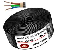 MAS Premium Câble souterrain NYY-J 3 x 1,5 2,5 4 6 10 16 ou 5 x 1,5, 2,5 4 6 10 16, câble souterrain électrique, anneau pour pose en extérieur (NYY-J 3 x 2,5 mm², 25 m) 5-170 m