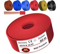 MAS Premium Conducteur de 5 à 100 m H07 V-K 10 mm² Noir, Brun, Bleu foncé, Vert jaune, Bleu clair ou Rouge Conducteur unique flexible (Rouge, 60 m)
