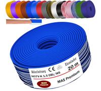 MAS Premium De 5 à 100 m Câble conducteur H07 V-K 1 x 1,5 mm² DW HBL GRN GE GR RD DB BR OR GR WS VIO U-MAR.BL RS RDWS DBWS ou GE Câble simple flexible (bleu foncé-blanc, 20 m)