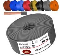 MAS Premium De 5 à 100 m Câble conducteur H07 V-K 10 mm² Noir Brun Bleu foncé Jaune vert Bleu clair Gris Orange ou Rouge Conducteur unique flexible (Gris, 20 m)