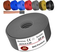 MAS Premium De 5 à 100 m Câble conducteur H07 V-K 6 mm² Noir Brun Bleu foncé Vert jaune Gris Rouge Orange ou Bleu clair Conducteur unique flexible (Gris, 10 m)