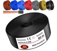 MAS Premium De 5 à 100 m Câble conducteur H07 V-K 6 mm² Noir Brun Bleu foncé Vert jaune Gris Rouge Orange ou Bleu clair, conducteur unique flexible (Noir, 80 m)