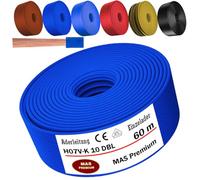 MAS Premium De 5 à 100 m de câble conducteur H07 V-K 10 mm² Noir, brun, bleu foncé, vert jaune, bleu clair ou rouge Conducteur unique flexible (bleu foncé, 60 m)