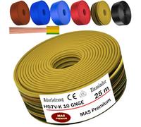 MAS Premium De 5 à 100 m de câble conducteur H07 V-K 10 mm² Noir, Marron, Bleu foncé, Vert jaune, Bleu clair ou Rouge, conducteur unique flexible (Vert jaune, 25 m)