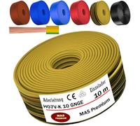 MAS Premium De 5 à 100 m de câble conducteur H07 V-K 10 mm² Noir, Marron, Bleu foncé, Vert jaune, Bleu clair ou Rouge, conducteur unique flexible (Vert jaune, 10 m)