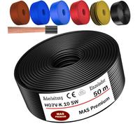 MAS Premium De 5 à 100 m de câble conducteur H07 V-K 10 mm² Noir, Marron, Bleu foncé, Vert jaune, Bleu clair ou Rouge Noyau simple flexible (Noir, 50 m)