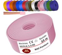 MAS Premium De 5 à 100 m de câble H07 V-K 1 x 1,5 mm² ZW HBL GNGE GN RT DBL BR OR GR WS VIO U-MAR.BL RS RTWS DBLWS ou GE mono-conducteur flexible (rose, 15 m)