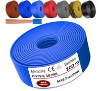 MAS Premium De 5 à 100m Câble conducteur H07 V-K 16 mm² Noir Brun Bleu foncé Vert jaune Gris Bleu clair Orange ou Rouge Fil conducteur flexible (Bleu clair, 100m)