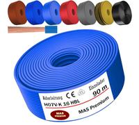 MAS Premium De 5 à 100m Câble conducteur H07 V-K 16 mm² Noir Brun Bleu foncé Vert jaune Gris Bleu clair Orange ou Rouge, conducteur unique flexible (Bleu clair, 90m)