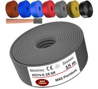 MAS Premium De 5 à 100m Câble conducteur H07 V-K 16 mm² Noir Marron Bleu foncé Vert-jaune Gris Bleu clair Orange ou Rouge Conducteur simple flexible (Gris, 15m)
