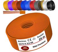 MAS Premium De 5 à 100m Câble H07 V-K 2,5 mm² Noir, bleu clair, vert/jaune, rouge, bleu foncé, marron, orange, gris, blanc, violet ou jaune Encélader flexible (Orange, 25m)