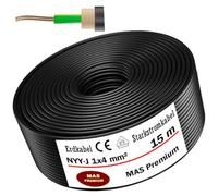 MAS Premium MAS-Premium® Câble de terre électrique d'alimentation standard de marque allemande, anneau pour pose dans le sol et à l'extérieur (NYY-J 1 x 4 mm², 15 m)