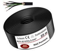 MAS Premium MAS-Premium® Câble de terre électrique d'alimentation standard de marque allemande, anneau pour pose dans le sol et à l'extérieur (NYY-JZ 7 x 1,5 mm², 25 m)