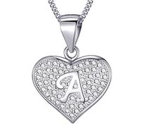 MASADA Collier Coeur Lettre A Argent 925 - Pendentif Initiale avec Pierres Zircons - Bijoux Alphabet pour Femme, Ado & Fille - Chaîne 46cm - Sac de Rangement en Velours