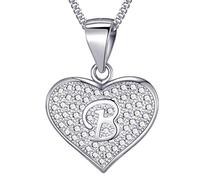 MASADA Collier Coeur Lettre B Argent 925 - Pendentif Initiale avec Pierres Zircons - Bijoux Alphabet pour Femme, Ado & Fille - Chaîne 46cm - Sac de Rangement en Velours