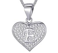 MASADA Collier Coeur Lettre E Argent 925 - Pendentif Initiale avec Pierres Zircons - Bijoux Alphabet pour Femme, Ado & Fille - Chaîne 46cm - Sac de Rangement en Velours