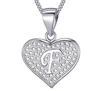 MASADA Collier Coeur Lettre F Argent 925 - Pendentif Initiale avec Pierres Zircons - Bijoux Alphabet pour Femme, Ado & Fille - Chaîne 46cm - Sac de Rangement en Velours