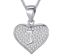 MASADA Collier Coeur Lettre I Argent 925 - Pendentif Initiale avec Pierres Zircons - Bijoux Alphabet pour Femme, Ado & Fille - Chaîne 46cm - Sac de Rangement en Velours