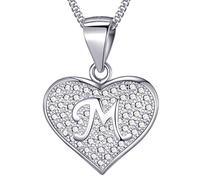 MASADA Collier Coeur Lettre M Argent 925 - Pendentif Initiale avec Pierres Zircons - Bijoux Alphabet pour Femme, Ado & Fille - Chaîne 46cm - Sac de Rangement en Velours