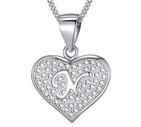 MASADA Collier Coeur Lettre N Argent 925 - Pendentif Initiale avec Pierres Zircons - Bijoux Alphabet pour Femme, Ado & Fille - Chaîne 46cm - Sac de Rangement en Velours