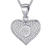 MASADA Collier Coeur Lettre O Argent 925 - Pendentif Initiale avec Pierres Zircons - Bijoux Alphabet pour Femme, Ado & Fille - Chaîne 46cm - Sac de Rangement en Velours