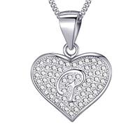 MASADA Collier Coeur Lettre P Argent 925 - Pendentif Initiale avec Pierres Zircons - Bijoux Alphabet pour Femme, Ado & Fille - Chaîne 46cm - Sac de Rangement en Velours