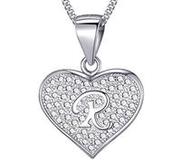 MASADA Collier Coeur Lettre R Argent 925 - Pendentif Initiale avec Pierres Zircons - Bijoux Alphabet pour Femme, Ado & Fille - Chaîne 46cm - Sac de Rangement en Velours