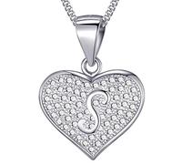 MASADA Collier Coeur Lettre S Argent 925 - Pendentif Initiale avec Pierres Zircons - Bijoux Alphabet pour Femme, Ado & Fille - Chaîne 46cm - Sac de Rangement en Velours
