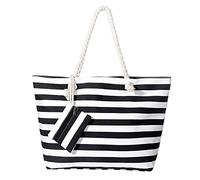 MASADA Grand sac de plage hydrofuge avec fermeture à glissière Noir rayé