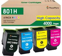 MasaiMara 801H Lot de 4 cartouches de toner haute capacité pour imprimantes Lexmark CX410 CX410de CX410dte CX410e CX510 CX510de CX510dhe CX510dthe Noir 80C1HK0 Cyan, 80C1HM0 Magenta 80C1HY0 Jaune