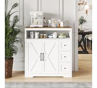 MASAJIA Buffet Cuisine Blanc Rustique, Meuble de Cuisine avec 3 Tiroirs,Compartiment Ouvert et Étagère Réglable - 100x40x105 cm Buffet Bas pour Salle à Manger, MDF