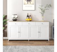 MASAJIA Buffet Moderne à 4 Portes, Buffet de Cuisine avec Étagères Réglable et 3 Tiroirs, Meuble de Rangement, Commode Chambre pour Salon Salle à Manger, Style Scandinave (Blanc, 160x75x37 cm)