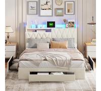 MASAJIA Lit Rembourré 160×200 avec Tiroir, Lit Adulte 160×200 avec USB LED, Lit160×200 avec Tiroir de RangementLit Capitonné avec TiroirsLit Adulte avec LEDLit LED avec TiroirLit Double Rembourré