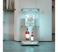 MASAJIA Vitrine en Verre avec 1 Porte 2 Etagere, Meuble Vitrine en Verre LED avec Serrure, Armoire en VerreVitrine enVerre avec PorteVitrine sur Pied pour CollectionVitrineColonne Salon Chambre Bar