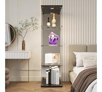 MASAJIA Vitrine en Verre avec 1 Porte 4 Etagere, Meuble Vitrine en Verre LED avec Serrure, Armoire en VerreVitrine enVerre avec PorteVitrine sur Pied pour CollectionVitrineColonne Salon Chambre Bar