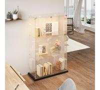 MASAJIA Vitrine en Verre avec 2 Porte 3 Etagere, Meuble Vitrine en Verre LED avec Serrure, Armoire en VerreVitrine enVerre avec PorteVitrine sur Pied pour CollectionVitrineColonne Salon Chambre Bar