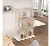 MASAJIA Vitrine en Verre avec 2 Porte 3 Etagere, Meuble Vitrine en Verre LED avec Serrure, Armoire en VerreVitrine enVerre avec PorteVitrine sur Pied pour CollectionVitrineColonne Salon Chambre Bar