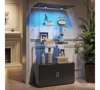 MASAJIA Vitrine en Verre avec 2 Porte 4 Etagere, Meuble Vitrine en Verre LED avec Serrure, Armoire en VerreVitrine enVerre avec PorteVitrine sur Pied pour CollectionVitrineColonne Salon Chambre Bar