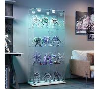 MASAJIA Vitrine en Verre avec 2 Porte 4 Etagere, Meuble Vitrine en Verre LED avec Serrure, Armoire en VerreVitrine enVerre avec PorteVitrine sur Pied pour CollectionVitrineColonne Salon Chambre Bar