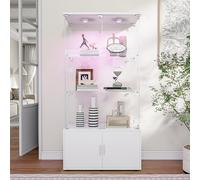 MASAJIA Vitrine en Verre avec 2 Porte 4 Etagere, Meuble Vitrine en Verre LED avec Serrure, Armoire en VerreVitrine enVerre avec PorteVitrine sur Pied pour CollectionVitrineColonne Salon Chambre Bar