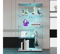 MASAJIA Vitrine en Verre avec 2 Porte 4 Etagere, Meuble Vitrine en Verre LED avec Serrure, Armoire en VerreVitrine enVerre avec PorteVitrine sur Pied pour CollectionVitrineColonne Salon Chambre Bar