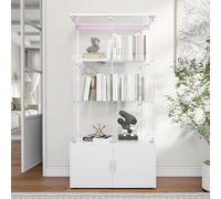 MASAJIA Vitrine en Verre avec 2 Porte 4 Etagere, Meuble Vitrine en Verre LED avec Serrure, Armoire en VerreVitrine enVerre avec PorteVitrine sur Pied pour CollectionVitrineColonne Salon Chambre Bar