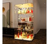 MASAJIA Vitrine en Verre avec 2 Porte 4 Etagere, Meuble Vitrine en Verre LED avec Serrure, Armoire en VerreVitrine enVerre avec PorteVitrine sur Pied pour CollectionVitrineColonne Salon Chambre Bar